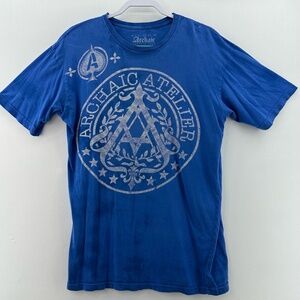 Archaic Affliction Archaic Atelier Y2K Graphic‎ Tee Men's XL Blue Distressed